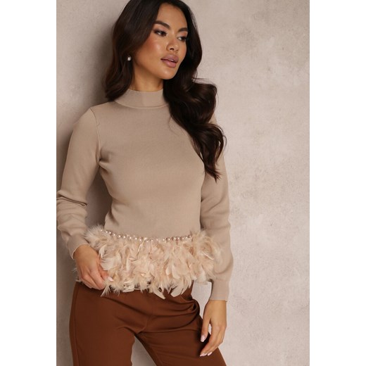 Sweter damski Renee z golfem beżowy