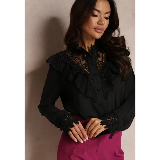 Czarna Koszula z Koronką Hassei ze sklepu Renee odzież w kategorii Koszule damskie - zdjęcie 157081563