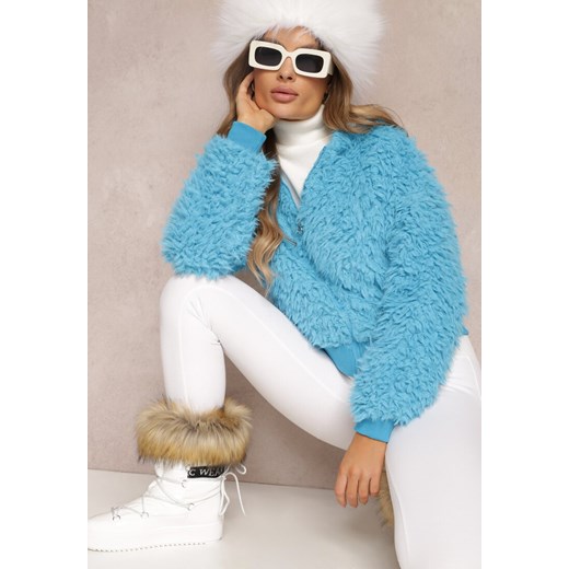 Niebieska Kurtka Wełniana z Kapturem Makil ze sklepu Renee odzież w kategorii Kurtki damskie - zdjęcie 157081723