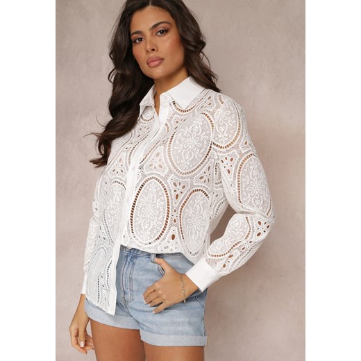 Biała Koszula Koronkowa Cleree ze sklepu Renee odzież w kategorii Koszule damskie - zdjęcie 157082362