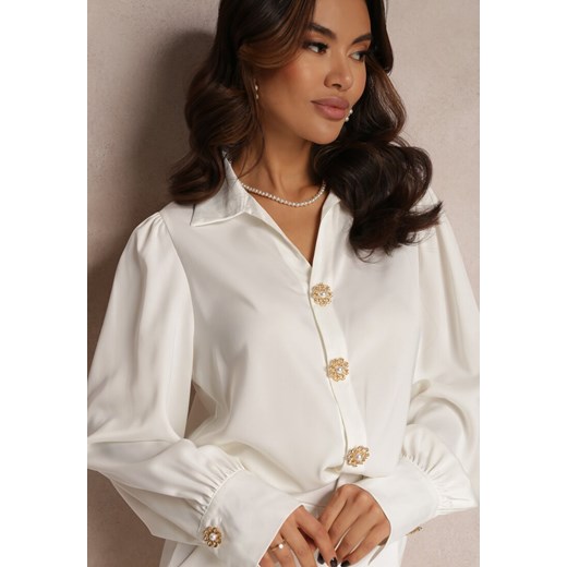 Biała Koszula Satynowa na Guziki Liyu ze sklepu Renee odzież w kategorii Koszule damskie - zdjęcie 157082403
