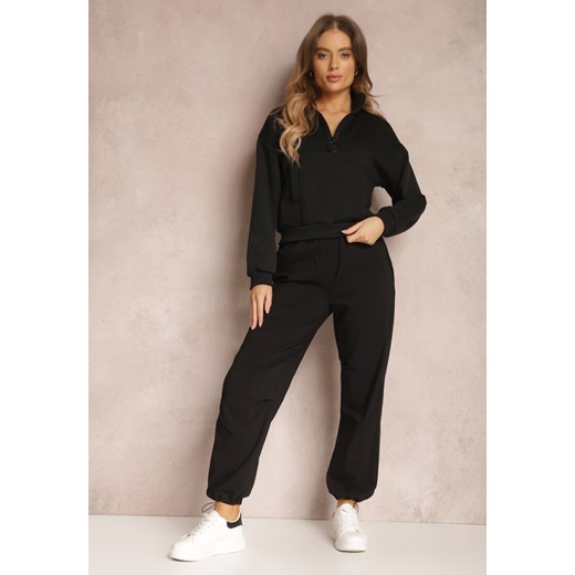Czarne Bawełniane Spodnie z Marszczoną Gumką w Talii Magu ze sklepu Renee odzież w kategorii Spodnie damskie - zdjęcie 157082520