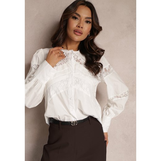 Biała Koszula Bawełniana z Koronką Legi ze sklepu Renee odzież w kategorii Koszule damskie - zdjęcie 157082880