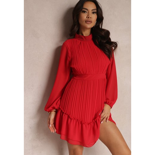 Czerwona Rozkloszowana Sukienka z Falbanką Mini Cirme ze sklepu Renee odzież w kategorii Sukienki - zdjęcie 157083272