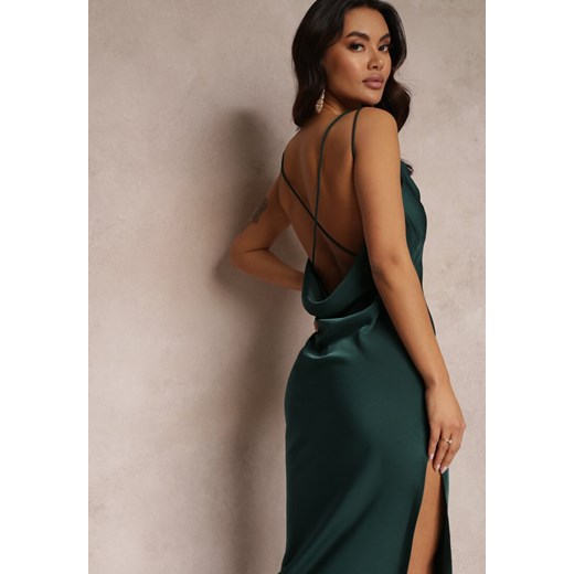Zielona Sukienka Maxi z Odkrytymi Plecami z Rozcięciem na Dole Zirthi ze sklepu Renee odzież w kategorii Sukienki - zdjęcie 157084160