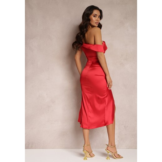 Sukienka czerwona Renee midi asymetryczna wieczorowa 