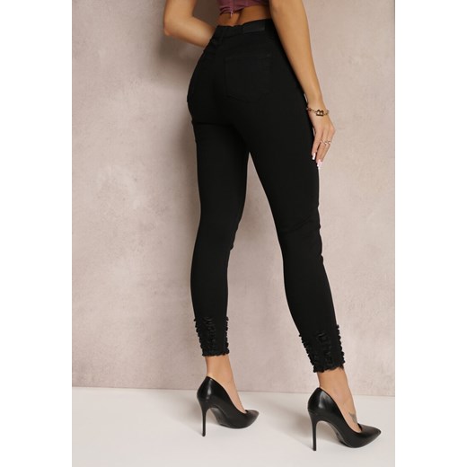 Czarne Jeansy o Fasonie Skinny z Przetarciami na Krawędziach Ommath Renee XL okazja Renee odzież