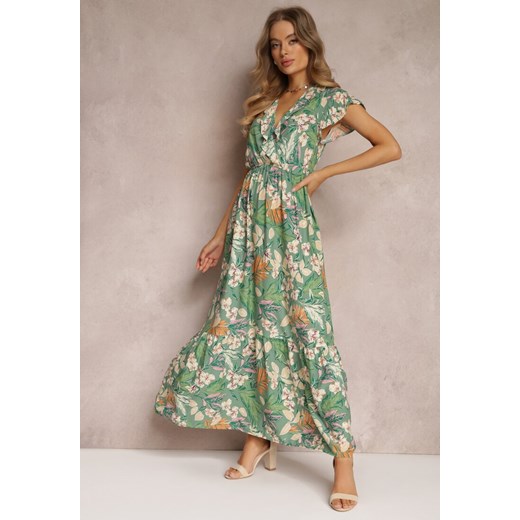 Zielona Sukienka z Wiskozy Maxi w Kwiaty Mahiza ze sklepu Renee odzież w kategorii Sukienki - zdjęcie 157084500