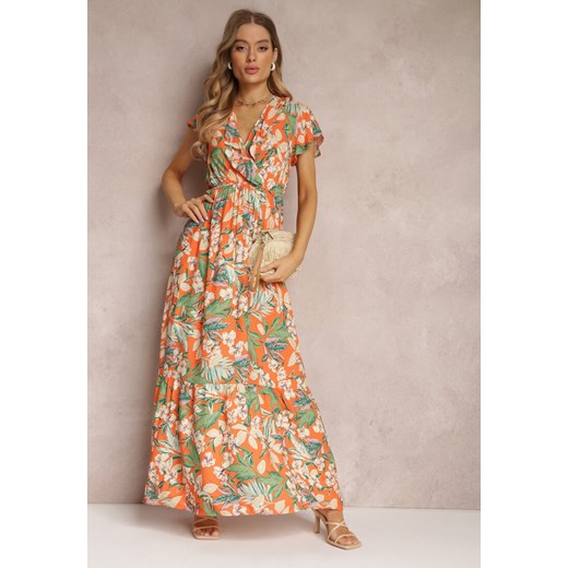 Pomarańczowa Sukienka z Wiskozy Maxi w Kwiaty Mahiza ze sklepu Renee odzież w kategorii Sukienki - zdjęcie 157084511