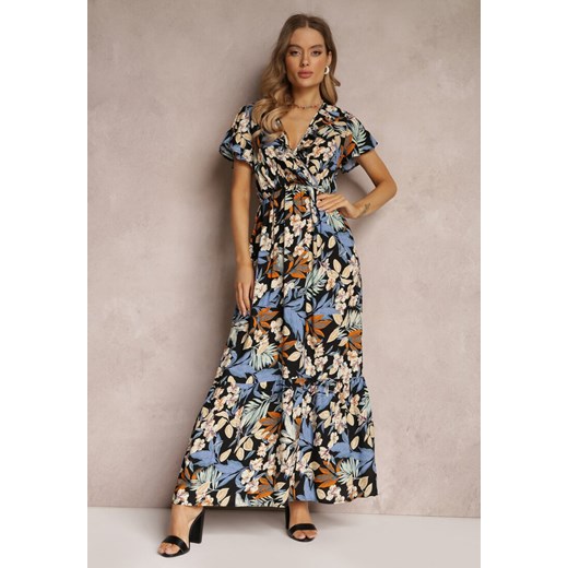 Czarno-Niebieska Sukienka z Wiskozy Maxi w Kwiaty Mahiza ze sklepu Renee odzież w kategorii Sukienki - zdjęcie 157084520
