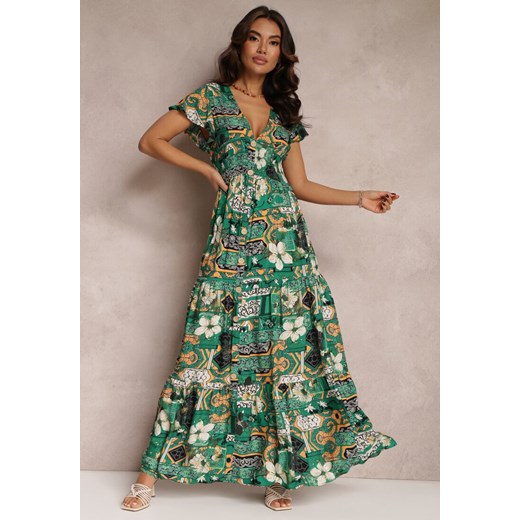 Zielona Sukienka z Wiskozy Maxi z Gumką w Pasie Weha ze sklepu Renee odzież w kategorii Sukienki - zdjęcie 157084560