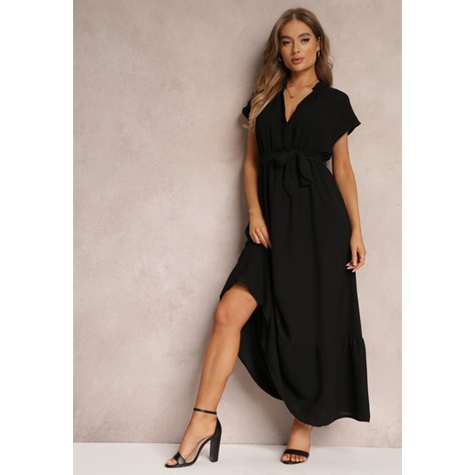 Czarna Kopertowa Sukienka z Gumką w Talii i Wiązaniem Mylelse ze sklepu Renee odzież w kategorii Sukienki - zdjęcie 157084630