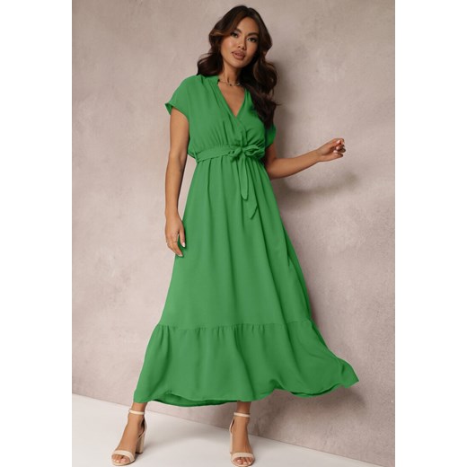 Zielona Kopertowa Sukienka z Gumką w Talii i Wiązaniem Mylelse ze sklepu Renee odzież w kategorii Sukienki - zdjęcie 157084650