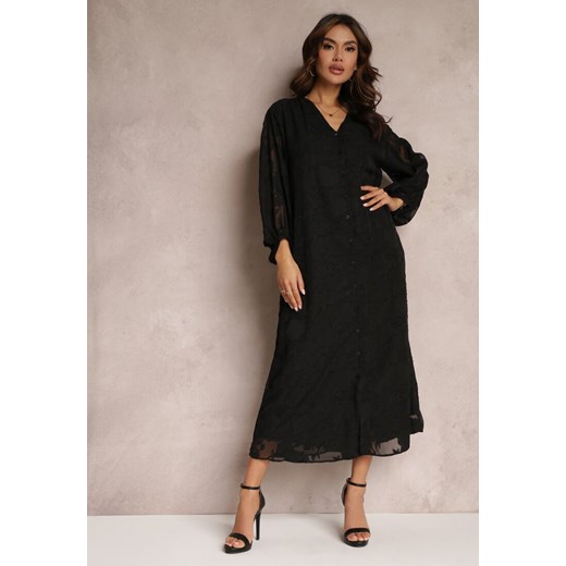 Czarna Koszulowa Sukienka Maxi z Szerokimi Rękawami Nona ze sklepu Renee odzież w kategorii Sukienki - zdjęcie 157085212