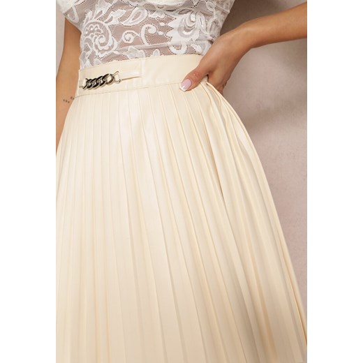 Beżowa Plisowana Spódnica Mini z Imitacji Skóry Eshin Renee M promocja Renee odzież