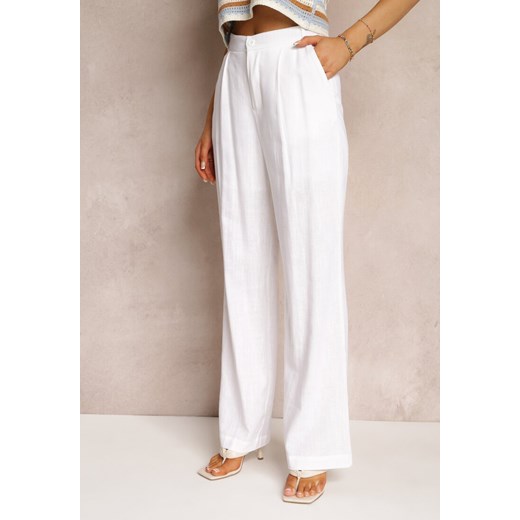 Białe Bawełniane Spodnie z Szerokimi Nogawkami i Regularnym Stanem Kamiyah Renee L okazyjna cena Renee odzież