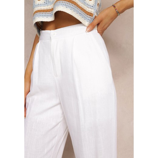 Białe Bawełniane Spodnie z Szerokimi Nogawkami i Regularnym Stanem Kamiyah Renee S okazja Renee odzież