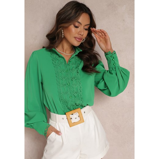Zielona Koronkowa Koszula na Perłowe Guziki Inhis ze sklepu Renee odzież w kategorii Koszule damskie - zdjęcie 157086073