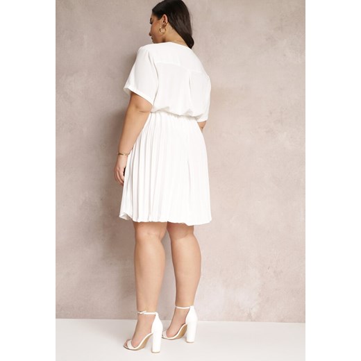 Biała Sukienka z Gumką w Pasie i Kopertowym Dekoltem Azrah Renee L Renee odzież okazyjna cena