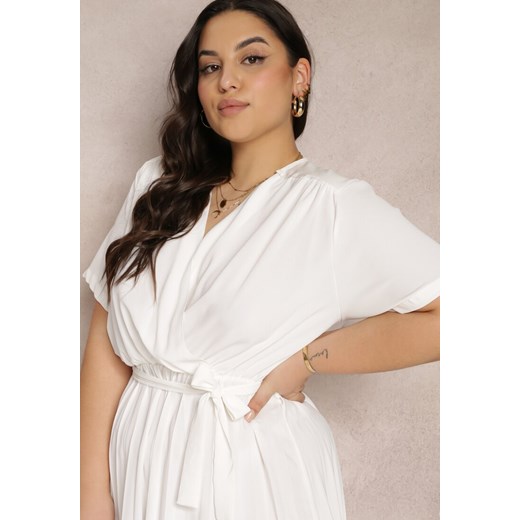 Biała Sukienka z Gumką w Pasie i Kopertowym Dekoltem Azrah Renee 2XL promocja Renee odzież