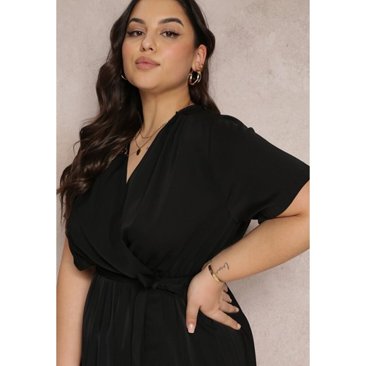 Czarna Sukienka z Gumką w Pasie i Kopertowym Dekoltem Azrah Renee XL Renee odzież okazja