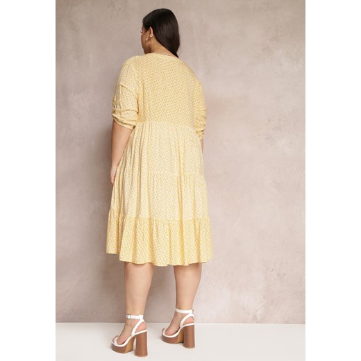 Żółta Sukienka z Guzikami i Podwijanymi Rękawami 7/8 Agalanie Renee 2XL promocja Renee odzież
