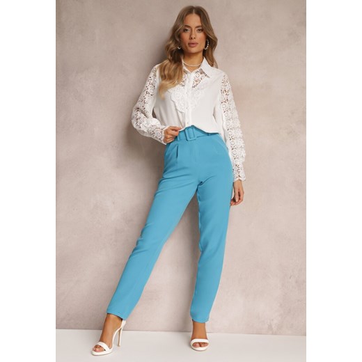 Niebieskie Spodnie Garniturowe High Waist z Paskiem Wenus ze sklepu Renee odzież w kategorii Spodnie damskie - zdjęcie 157089013