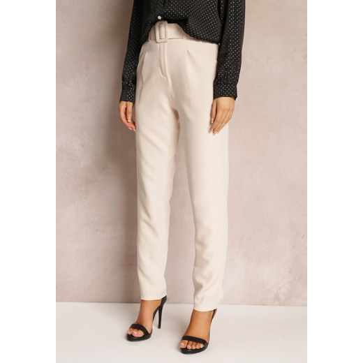 Beżowe Spodnie Garniturowe High Waist z Paskiem Wenus ze sklepu Renee odzież w kategorii Spodnie damskie - zdjęcie 157089021