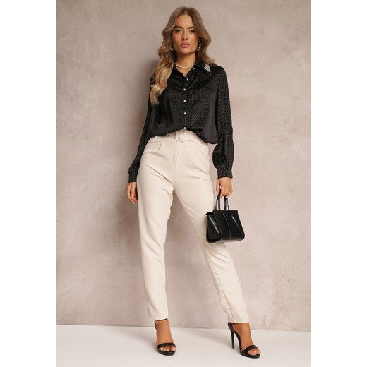 Beżowe Spodnie Garniturowe High Waist z Paskiem Wenus ze sklepu Renee odzież w kategorii Spodnie damskie - zdjęcie 157089024