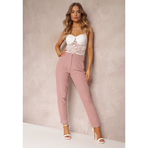 Różowe Spodnie z Prostymi Nogawkami i Imitacją Kieszeni Viarvi ze sklepu Renee odzież w kategorii Spodnie damskie - zdjęcie 157089033