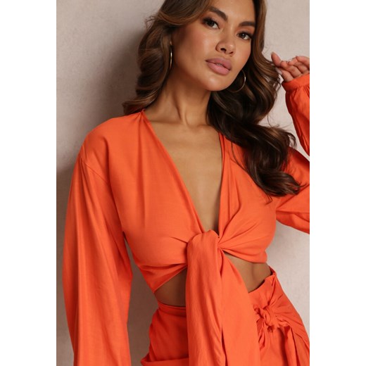 Pomarańczowy 2-częściowy Komplet Casual z Bluzką i Spódnicą Mini Udekorowanych Renee M Renee odzież wyprzedaż