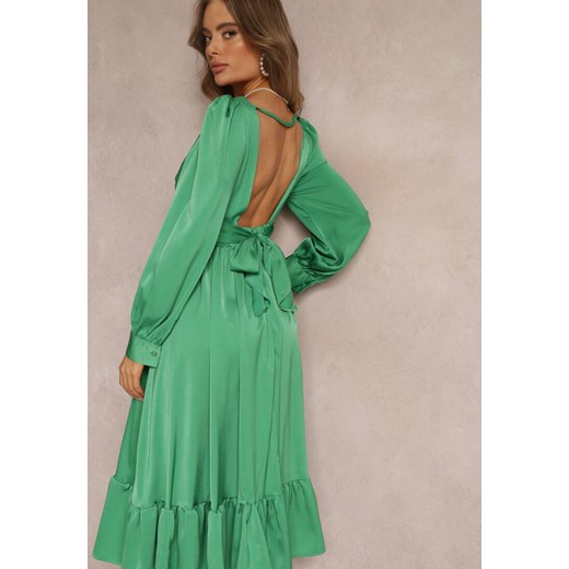 Sukienka zielona Renee elegancka z dekoltem v 