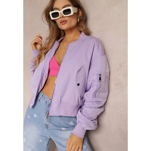 Fioletowa Kurtka Bomberka z Kieszeniami na Napy i Suwak Milanna Renee L okazja Renee odzież
