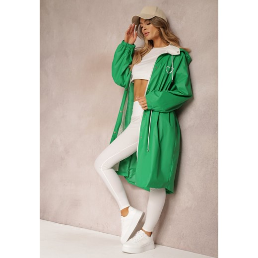 Zielony Płaszcz z Kapturem i Ściągaczem w Talii Maiar ze sklepu Renee odzież w kategorii Płaszcze damskie - zdjęcie 157089872