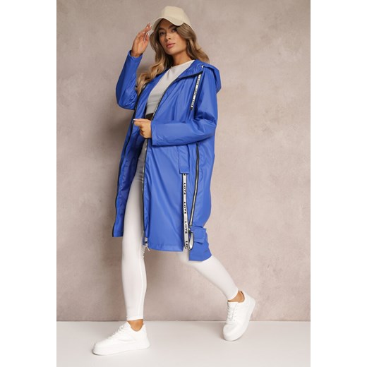 Niebieski Płaszcz za Kolano z Tasiemką i Kapturem Penela ze sklepu Renee odzież w kategorii Płaszcze damskie - zdjęcie 157089881