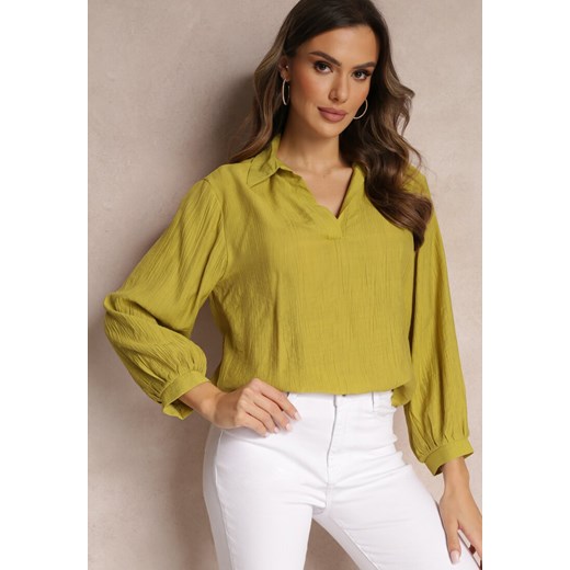 Jasnozielona Bluzka z Kołnierzykiem i Rozszerzanym Dołem Yolalline Renee L okazyjna cena Renee odzież