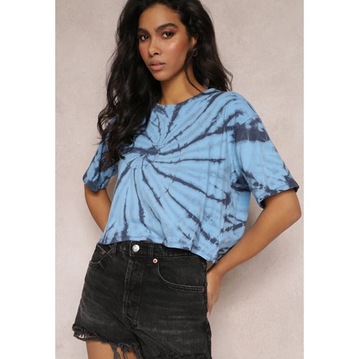 Niebieski Krótki T-shirt z Printem Tie-Dye Lanay ze sklepu Renee odzież w kategorii Bluzki damskie - zdjęcie 157090774