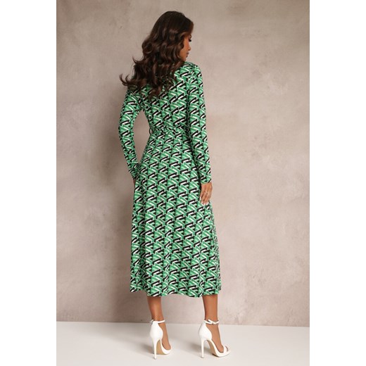 Zielona Koszulowa Sukienka Maxi z Geometrycznym Wzorem i Paskiem Axelena Renee S Renee odzież okazja