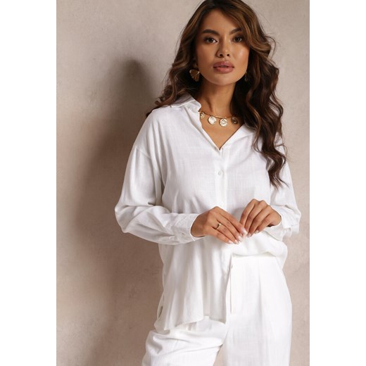 Biała Bawełniana Koszula Przedłużona z Tyłu Teriolisa ze sklepu Renee odzież w kategorii Koszule damskie - zdjęcie 157091930