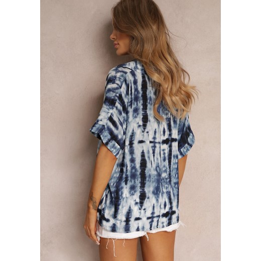 Granatowa Bluzka Oversize z Wiskozy Zdobiona Wzorem Tie-Dye Challine Renee ONE SIZE wyprzedaż Renee odzież