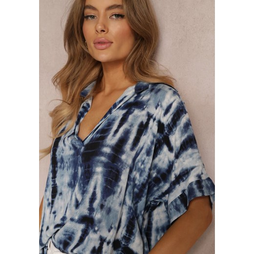 Granatowa Bluzka Oversize z Wiskozy Zdobiona Wzorem Tie-Dye Challine Renee ONE SIZE okazja Renee odzież