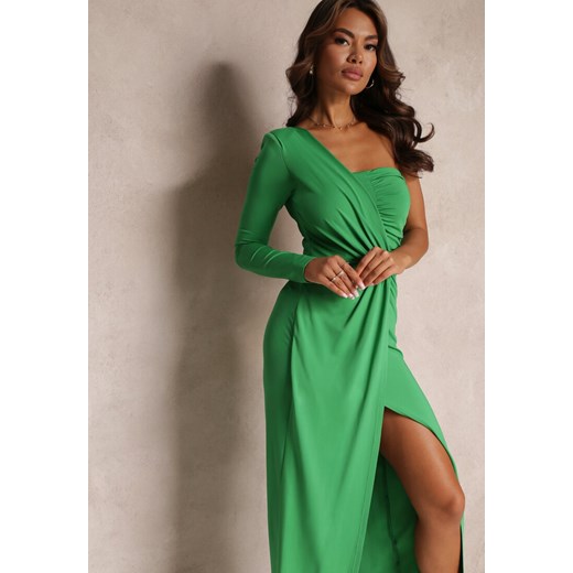 Zielona Asymetryczna Sukienka Maxi Zdobiona Drapowaniem Kiari Renee L okazyjna cena Renee odzież
