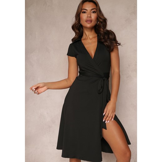 Czarna Sukienka o Kopertowym Kroju Midi Kynzle ze sklepu Renee odzież w kategorii Sukienki - zdjęcie 157092831