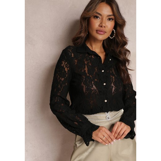 Czarna Koszula Koronkowa na Guziki Acameda ze sklepu Renee odzież w kategorii Koszule damskie - zdjęcie 157093481