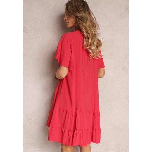 Czerwona Koszulowa Sukienka z Wiskozy i Falbanką Alyresa Renee M okazja Renee odzież