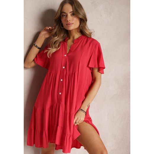 Czerwona Koszulowa Sukienka z Wiskozy i Falbanką Alyresa Renee M wyprzedaż Renee odzież