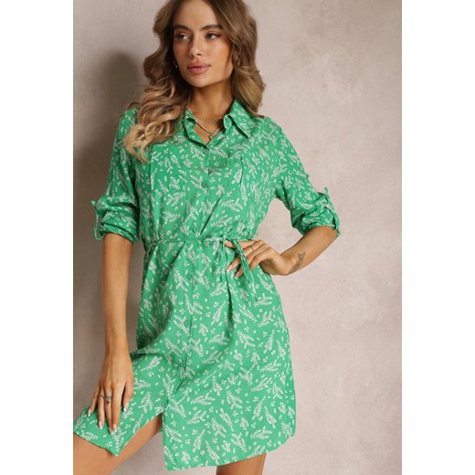 Zielona Sukienka Mini o Koszulowym Fasonie z Wiskozy Arintha ze sklepu Renee odzież w kategorii Sukienki - zdjęcie 157094964