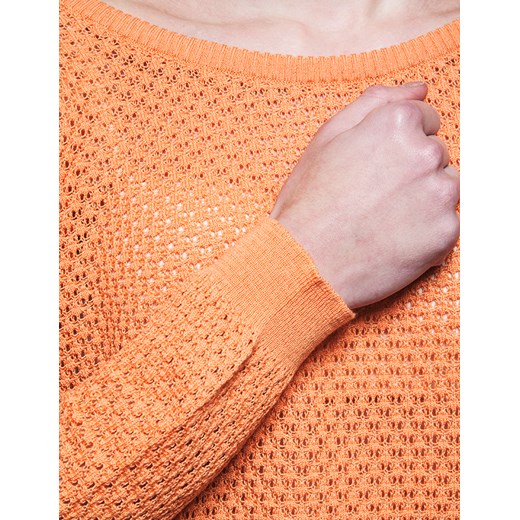 Ażurowy sweter dekolt w szpic na... factoryprice-pl pomaranczowy dzianina