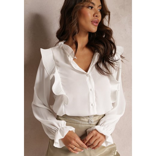 Biała Koszula z Falbankami Glorise ze sklepu Renee odzież w kategorii Koszule damskie - zdjęcie 157095334