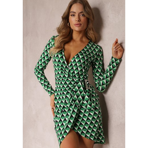 Zielona Kopertowa Sukienka Mini w Mozaikowy Wzór Jalilah ze sklepu Renee odzież w kategorii Sukienki - zdjęcie 157096463